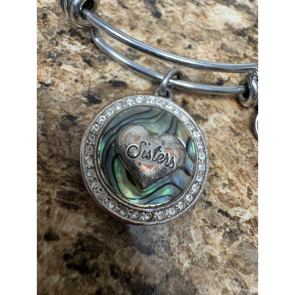 Love this life  “sisters” Love Gift Abalone shell crystal heart Charm bracelet